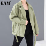 Load image into Gallery viewer, Green Belt Split Pu Leather Jacket
